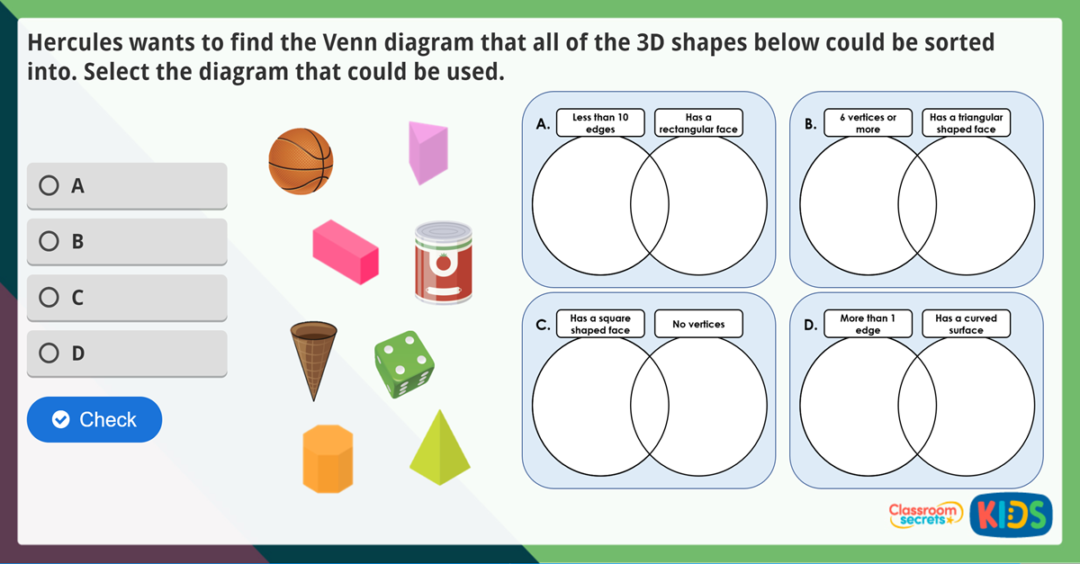 Year 2 Sort 3D Shapes Maths Challenge Classroom Secrets Kids