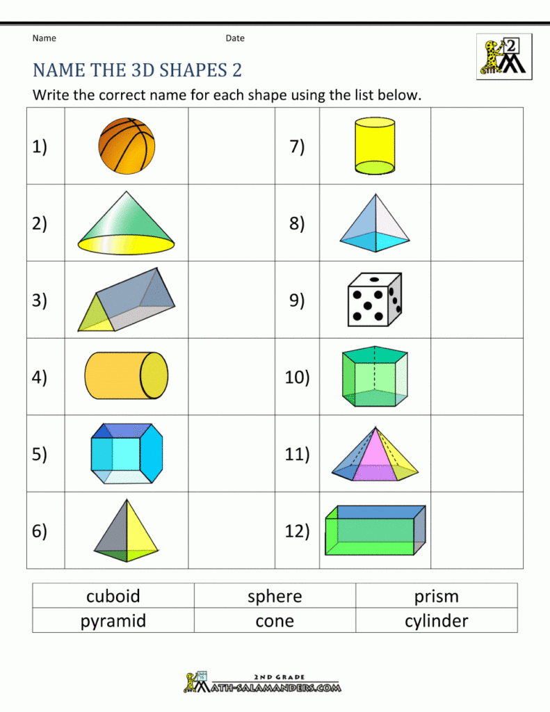3D Shapes Worksheet For Grade 1