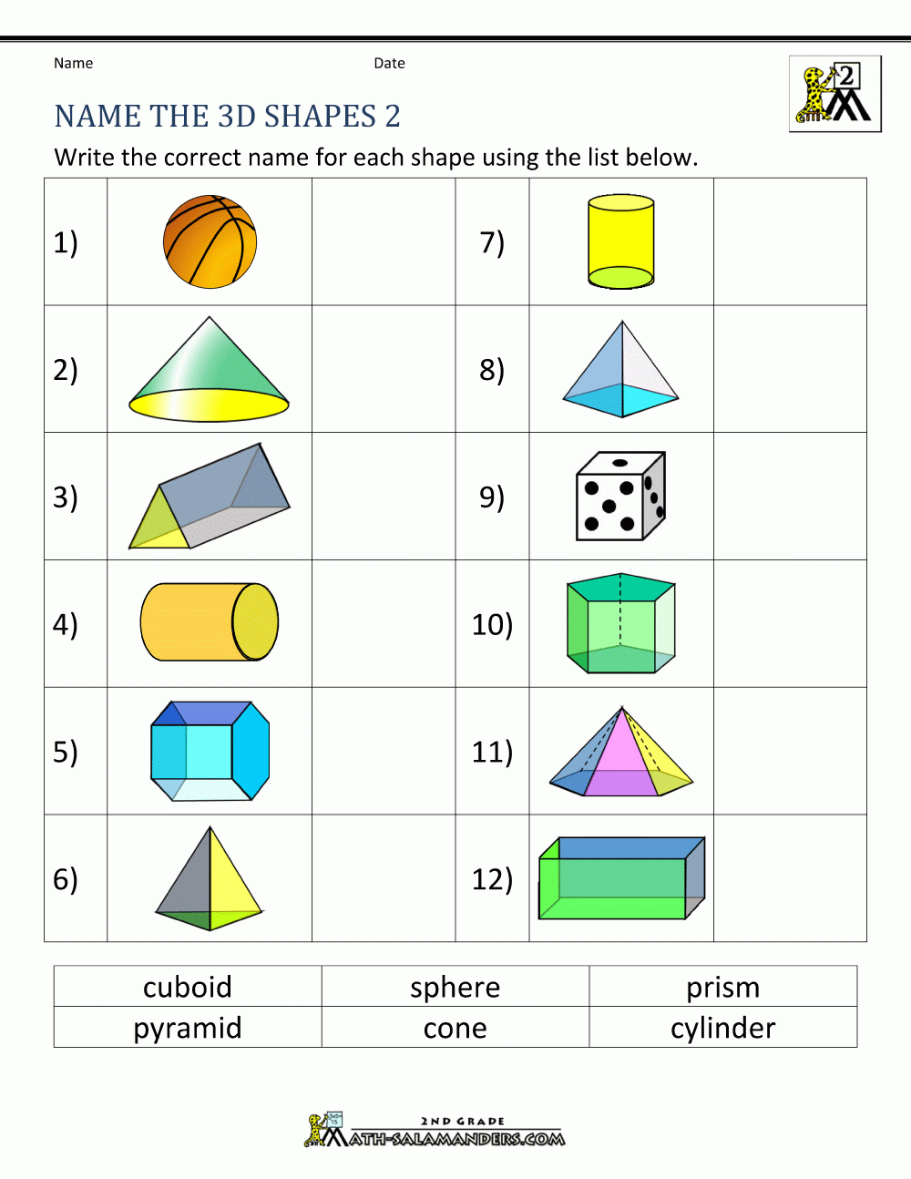 3d Shapes Worksheets 2nd Grade