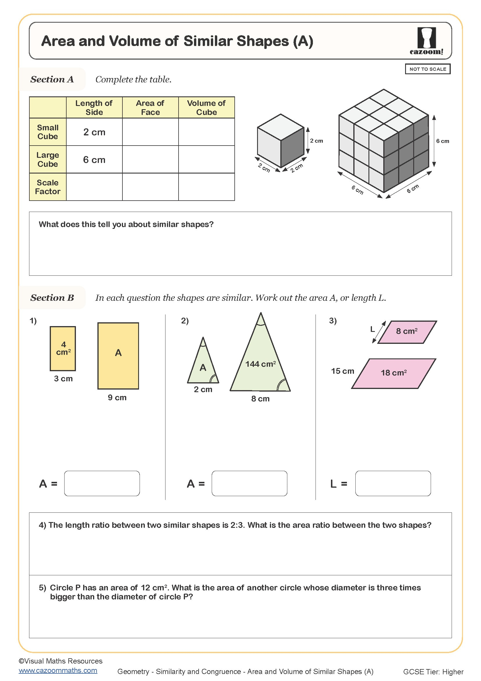 Area And Volume Of Similar Shapes A Worksheet Printable PDF Worksheets