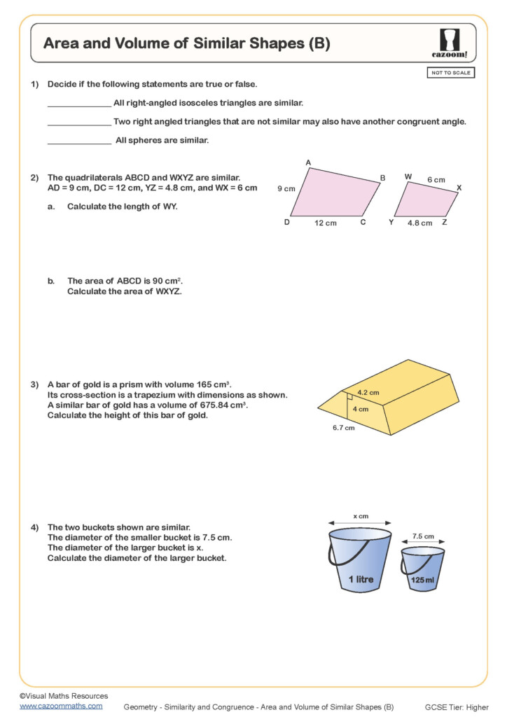 Area And Volume Of Similar Shapes B Worksheet Fun And Engaging PDF 