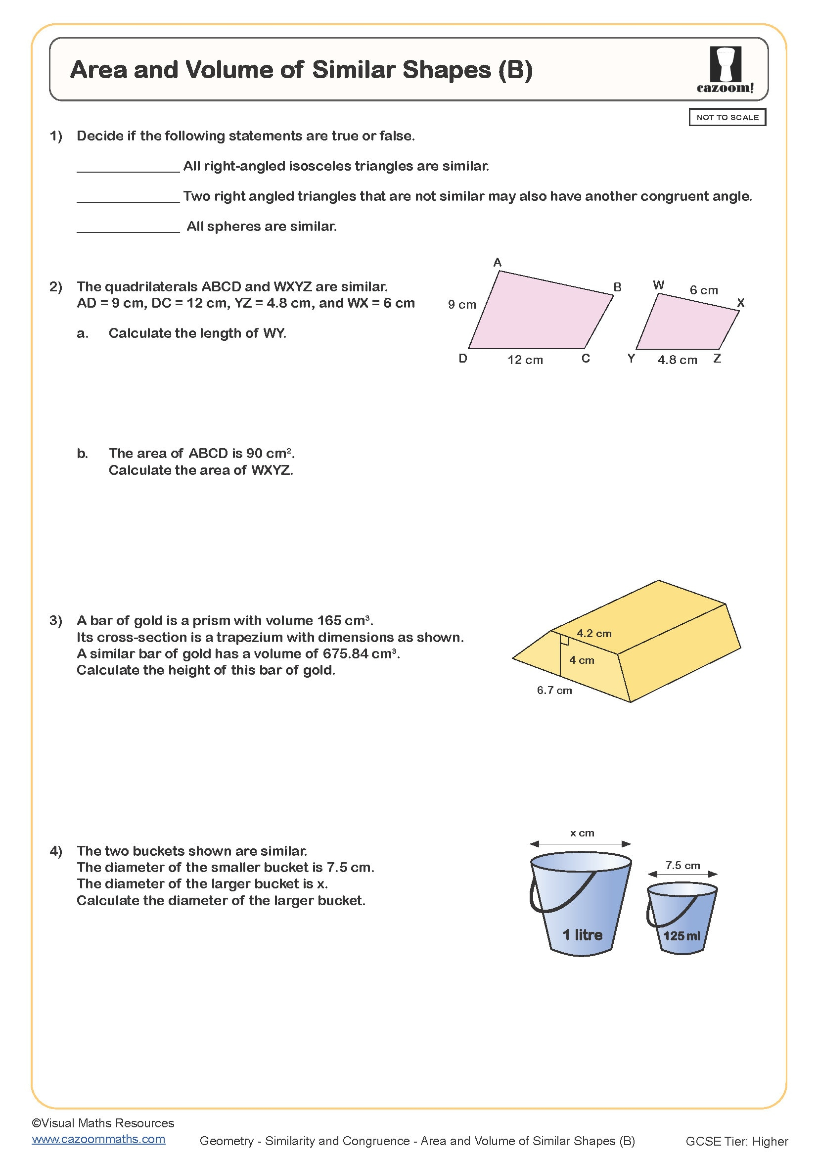 Area And Volume Of Similar Shapes B Worksheet Fun And Engaging PDF