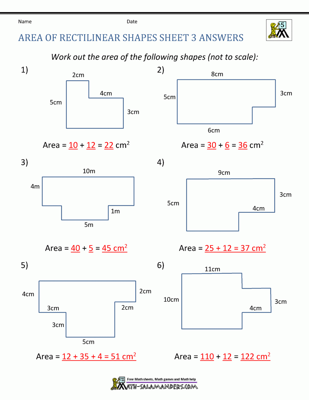 Area Of Complex Shapes Worksheets