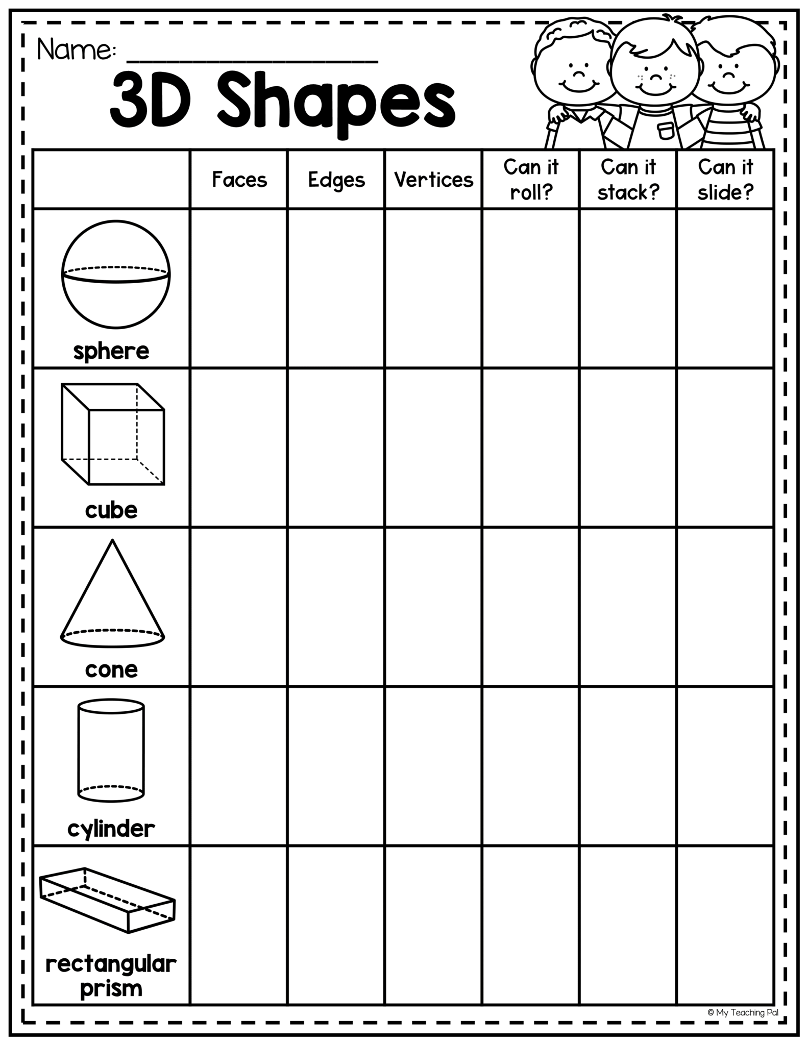 3d Shape Attributes Worksheet - ShapesWorksheets.com