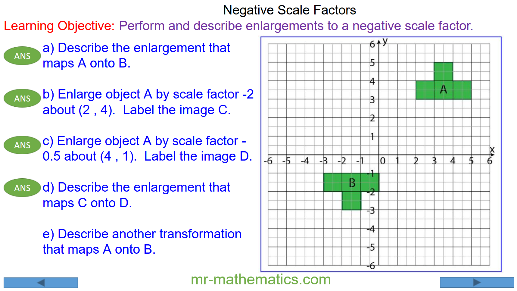 Enlarging Shapes By A Negative Scale Factor Mr Mathematics