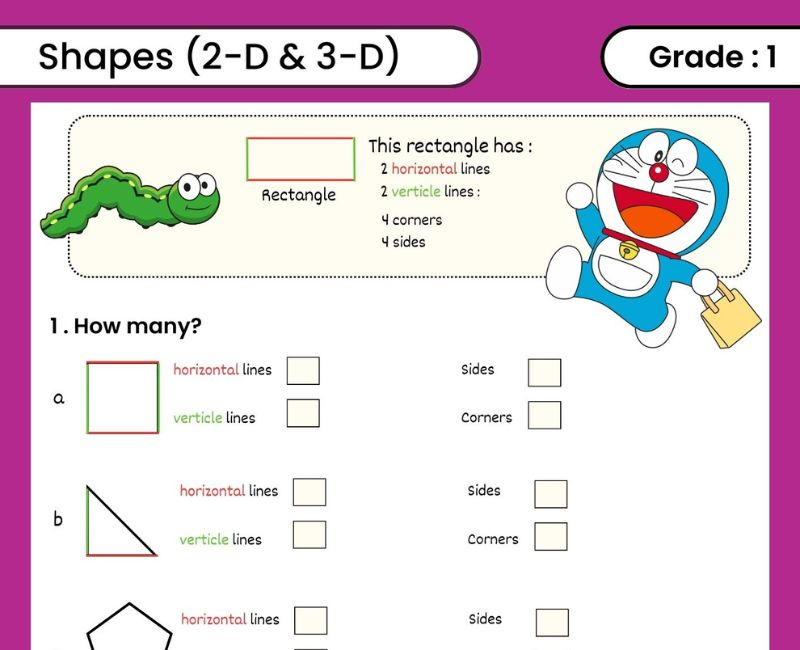 Interactive 5 Pages 2D 3D Shapes Worksheets For Class 1