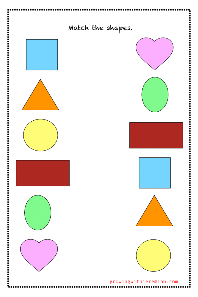 Matching Type Preschool Shapes Worksheets For Kindergarten Matching 