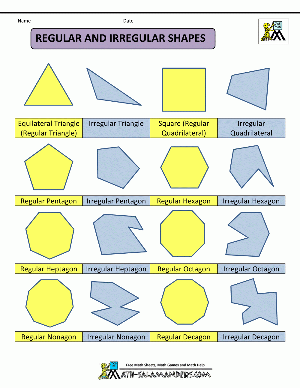 Polygon Shapes Regular And Irregular Shapes Col Grade 5 Math Worksheets