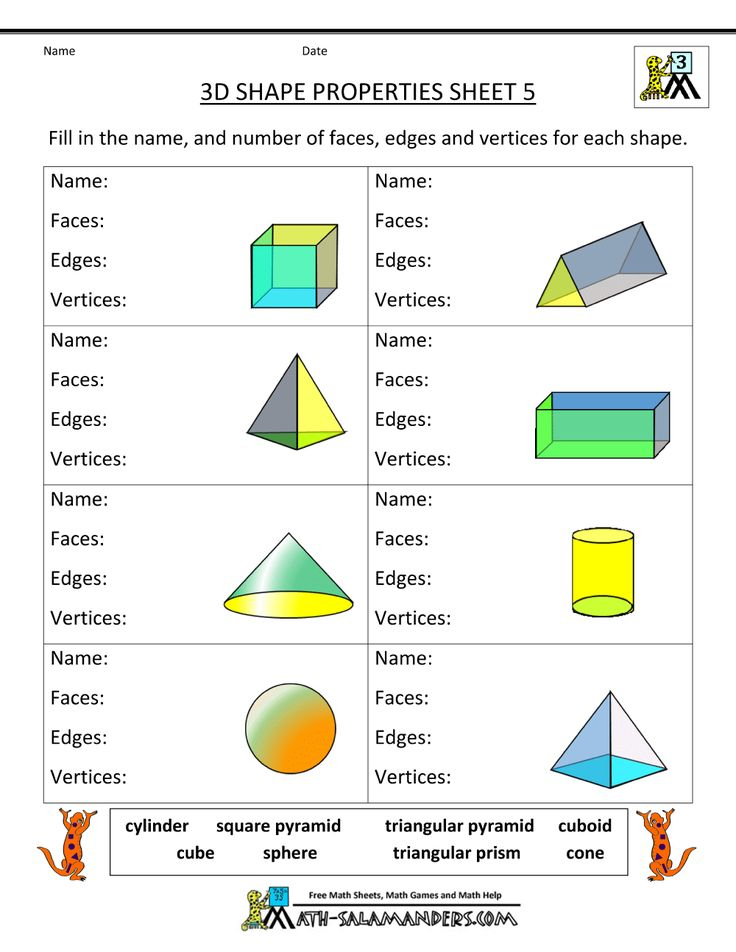 Third Grade Math Practice 3d Shape Properties 5 3d Shapes Worksheets 