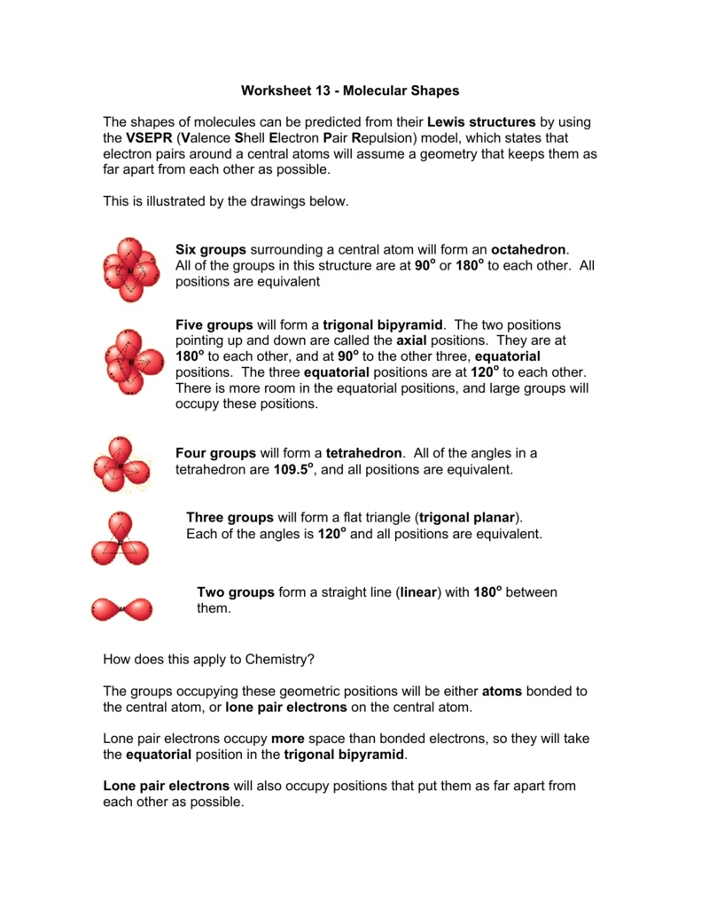 Worksheet 13 Molecular Shapes The Shapes Of Molecules Can Be