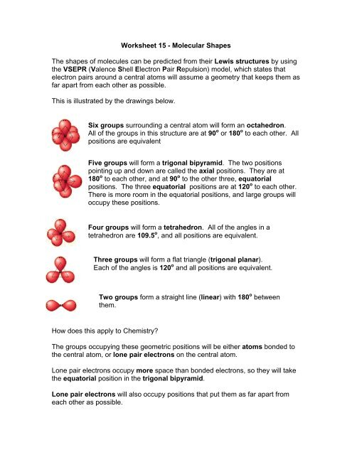 Worksheet 15 Molecular Shapes The Shapes Of Molecules Can Be 