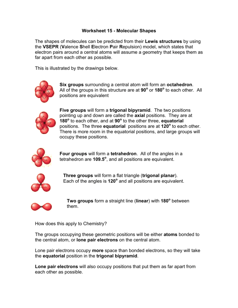 Worksheet 15 Molecular Shapes The Shapes Of Molecules Can Be